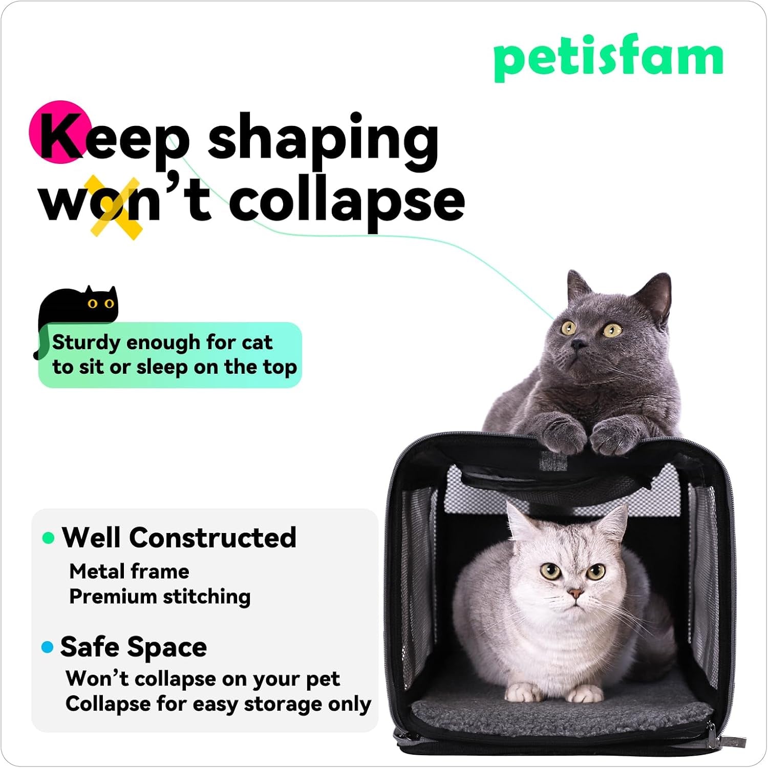 Soft Pet Carrier Bag for Cats and Puppy under 20 Lbs. Sturdy, Safe, Comfortable and Lightweight