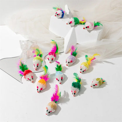Pet Cat Toys Rabbit Fur False Mouse Feather Rainbow Mouse Toy Funny Playing Toys for Kitten