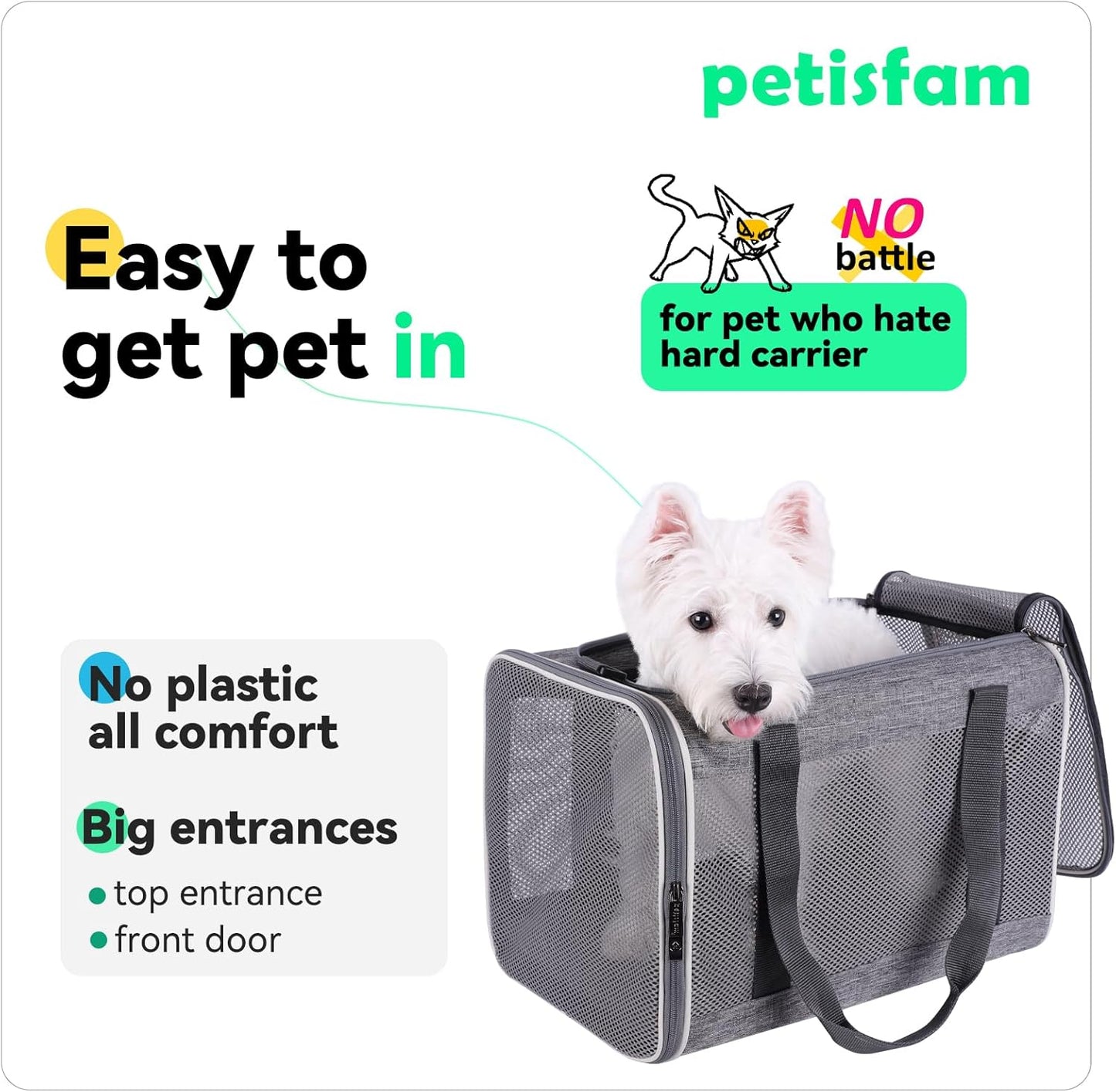 Soft Pet Carrier Bag for Cats and Puppy under 20 Lbs. Sturdy, Safe, Comfortable and Lightweight