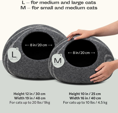 Cat Cave – Premium Felt Cat Bed Bed Enclosure for Indoor Cats, Handmade Merino Wool (Dark Grey, Medium)