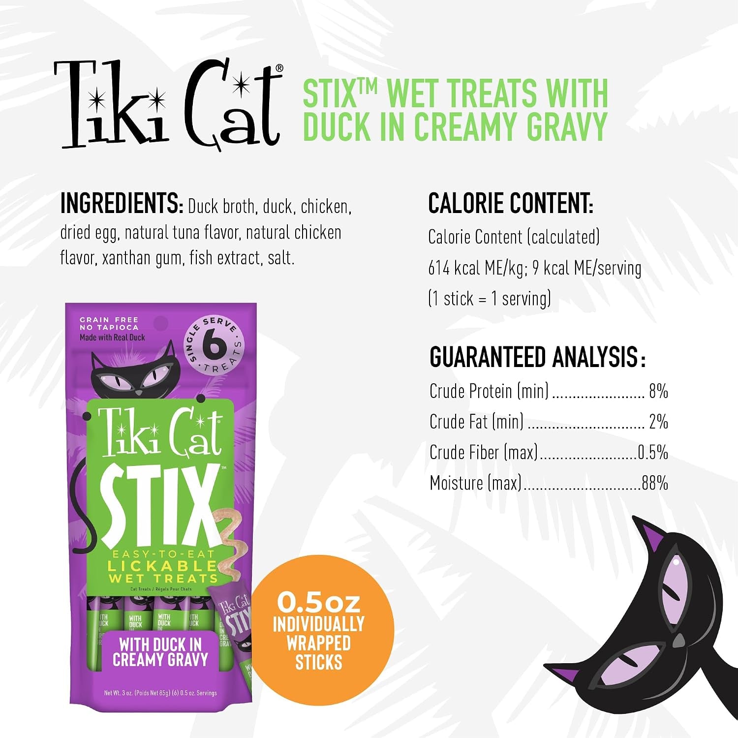 Tiki Cat Stix Mousse Treats, Single Serve Indulgent Lickable Treat or Dry Food Topper, with Duck in Creamy Gravy, 3 Oz. Pouch