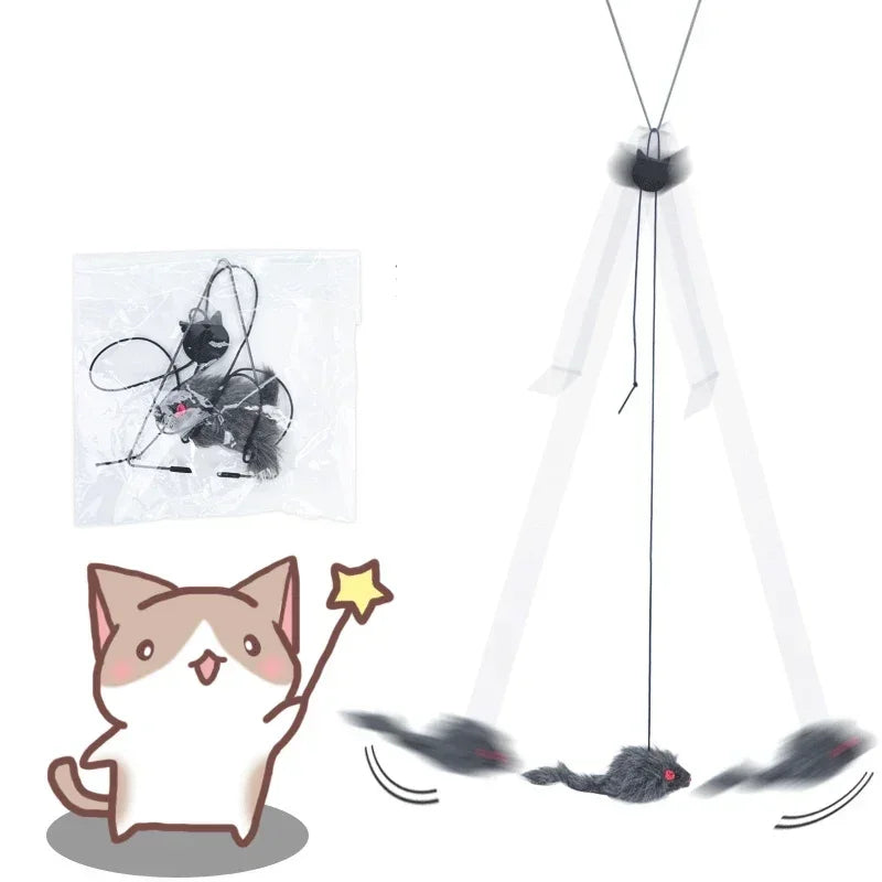 Simulation Mouse Cats Toy Funny Self-Hey Hanging Door Retractable Cats Stick Scratch Rope Mouse Cat Interactive Toy Cat Supplies