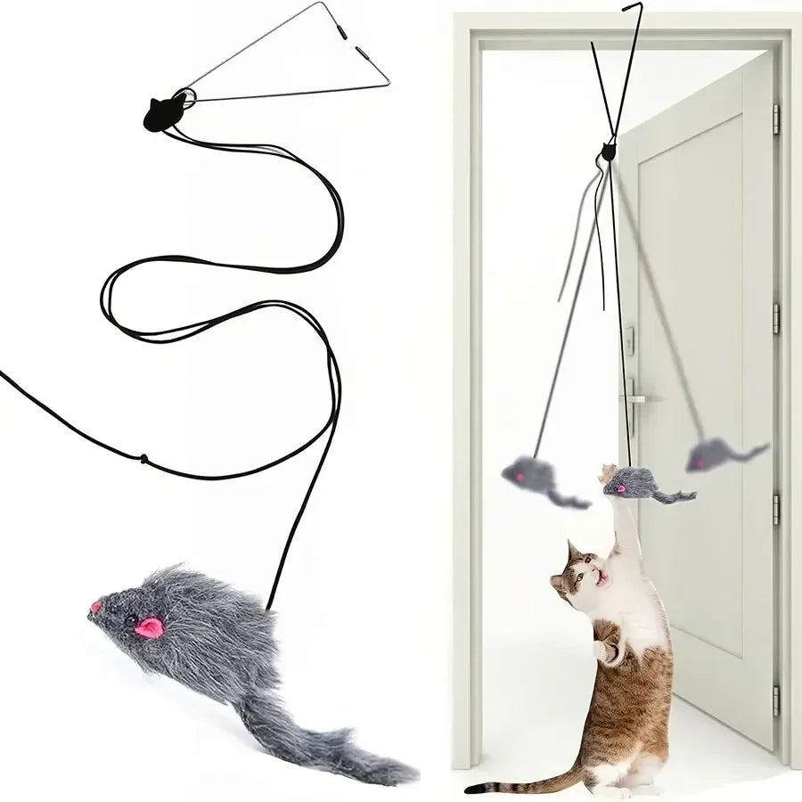 Simulation Mouse Cats Toy Funny Self-Hey Hanging Door Retractable Cats Stick Scratch Rope Mouse Cat Interactive Toy Cat Supplies