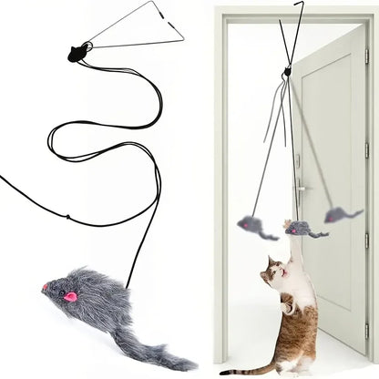 Simulation Mouse Cats Toy Funny Self-Hey Hanging Door Retractable Cats Stick Scratch Rope Mouse Cat Interactive Toy Cat Supplies