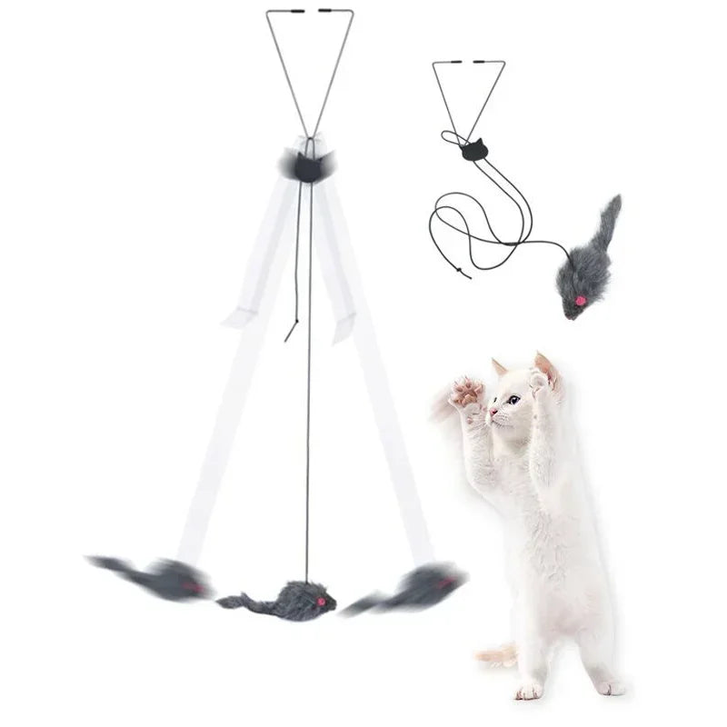 Simulation Mouse Cats Toy Funny Self-Hey Hanging Door Retractable Cats Stick Scratch Rope Mouse Cat Interactive Toy Cat Supplies