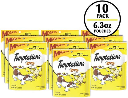 Cat Treats Classic Crunchy and Soft Cat Treats, Tasty Chicken Flavor, 6.3 Oz. Pouch (Pack of 10)
