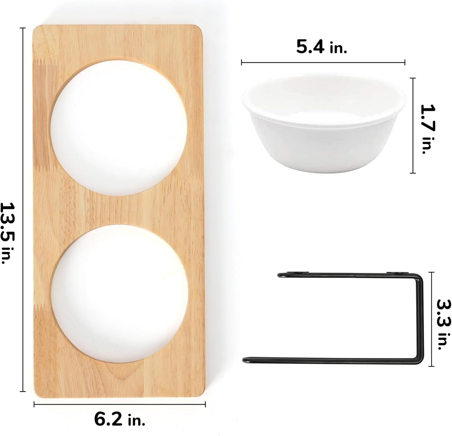 Elevated Cat Ceramic Bowls, Small Dog Raised Food Feeding Dishes, Solid Wood Water Stand Feeder Set for Cats and Puppy